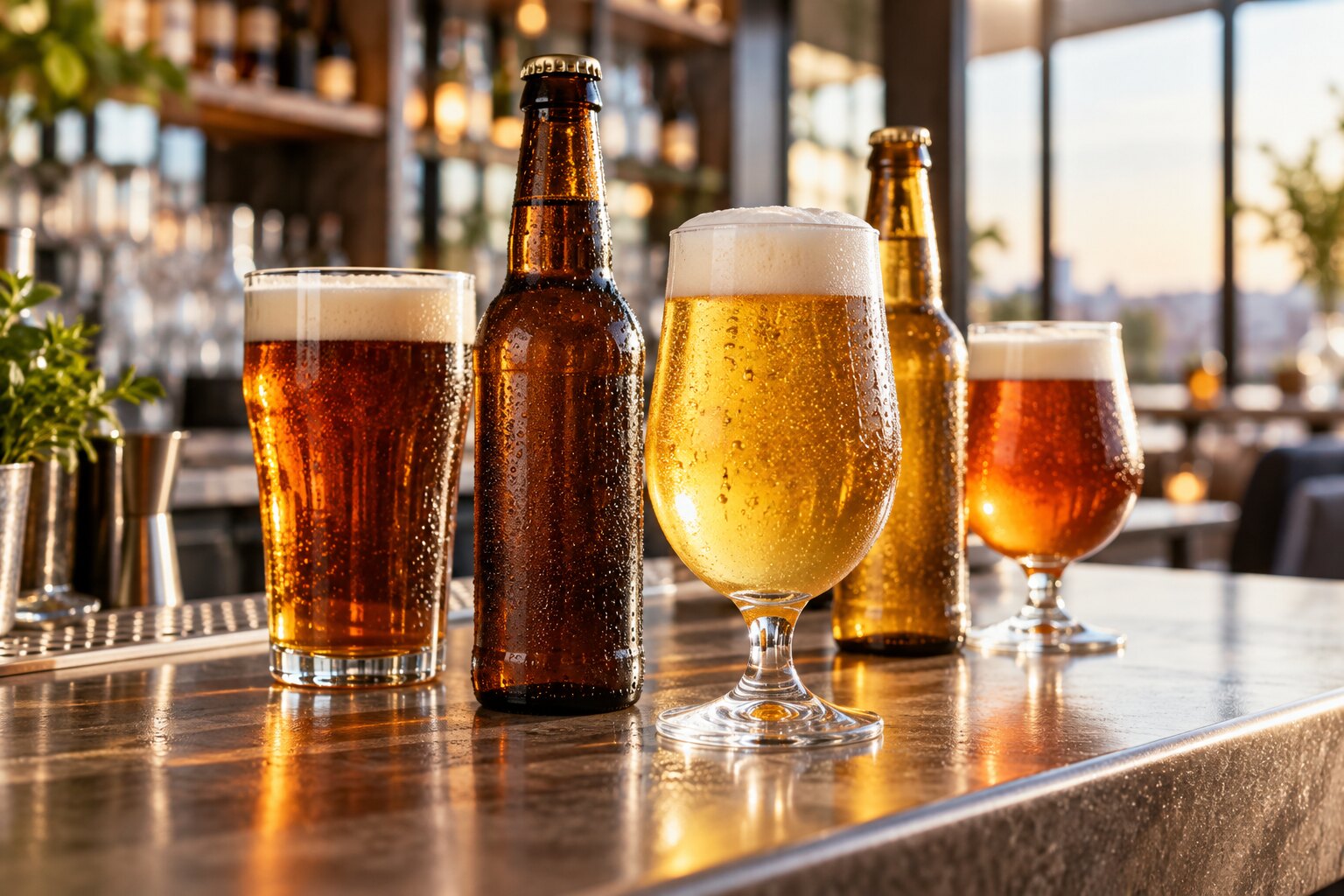 Cerveses servides en una barra de bar