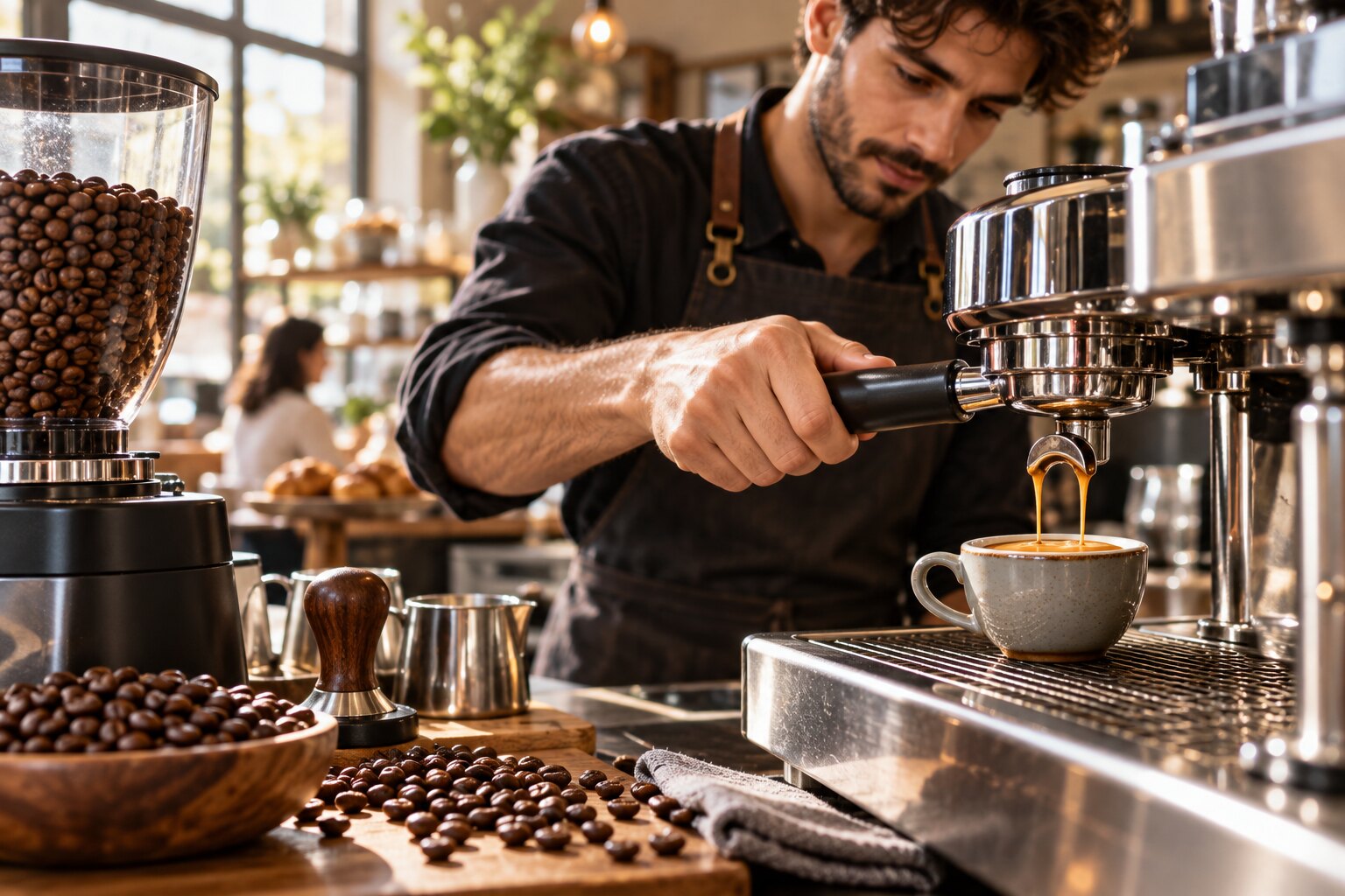 Preparació de cafè en una cafeteria